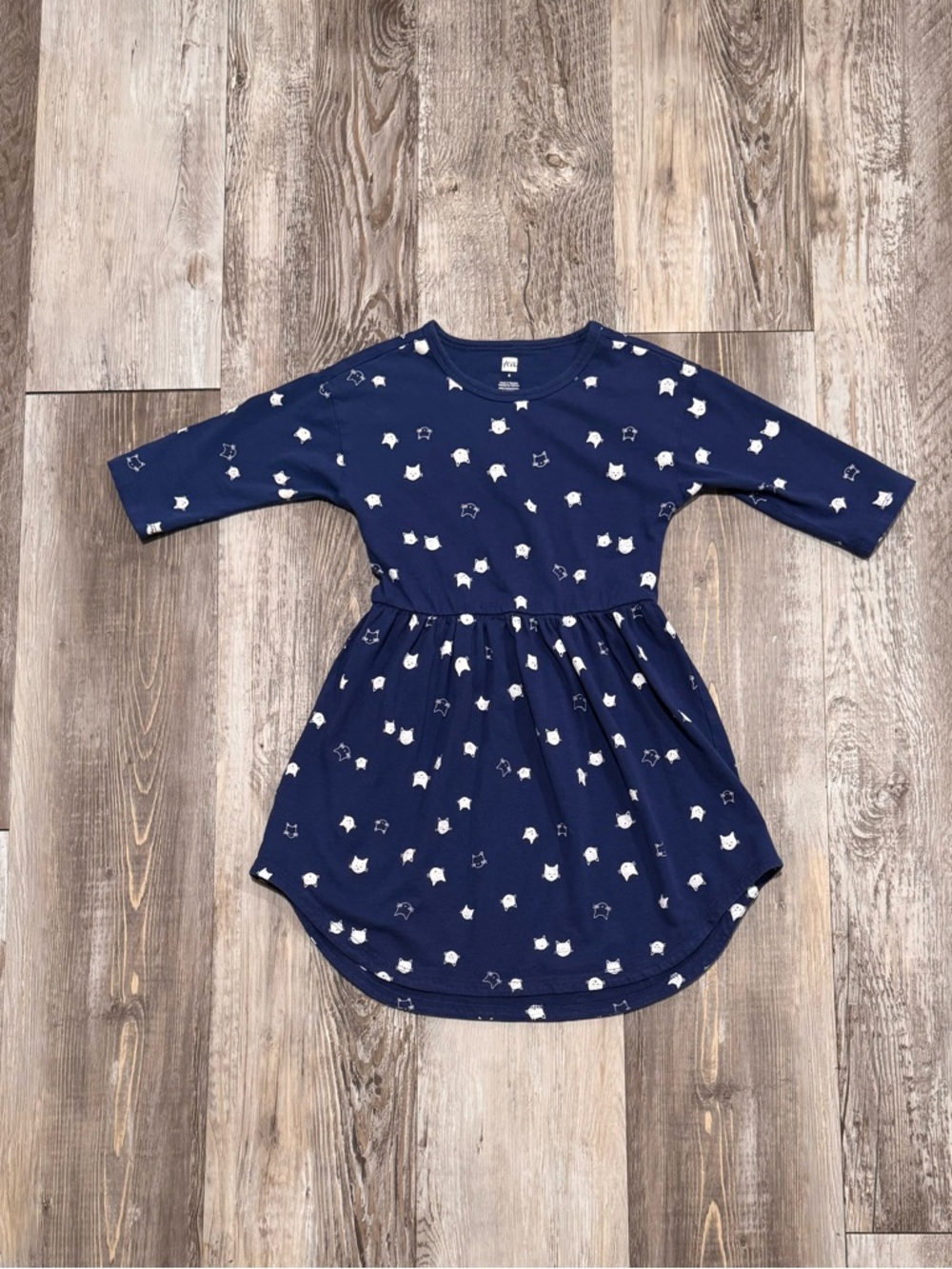 Tea Collection: Navy Dress with White Star & Cat Motif